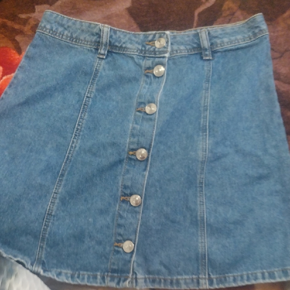 Denim Button-Front Skirt